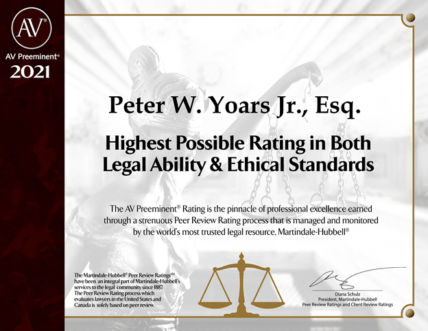 New York Attorney Peter W. Yoars Jr., Esq. Received Highest Possible Rating by Martindale-Hubbell