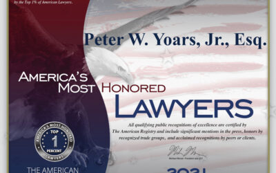 Peter W. Yoars Jr., Esq. Has Been Recognized Again for being in Top 1% of US Attorneys